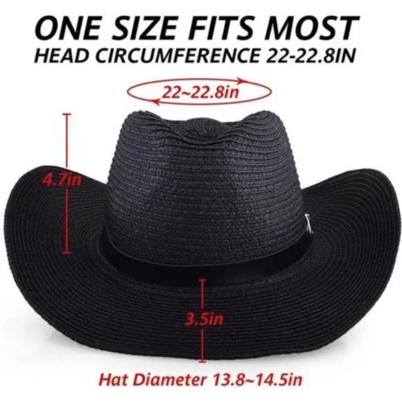 Shapeable Floppy Sun Hat Wide Birm Fedora Panama Hat for Men & Women Black (M) - Picture 4 of 7